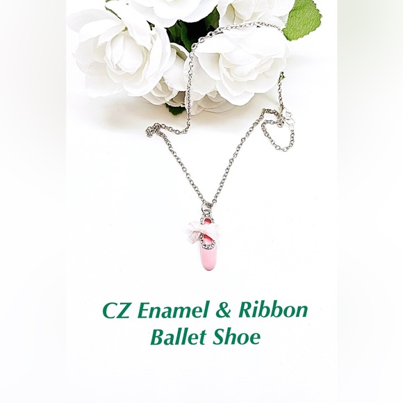 Pink 3-D Ballet Slipper in CZ & Enamel w/ Ribbon Bow, Ships in Gift Box, NWT - Picture 1 of 7